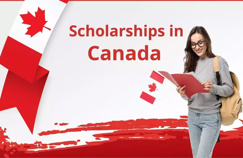 علم كندا وعبارة منح في كندا بالإنكليزي -الحصول على منحة دراسية مجانية في كندا